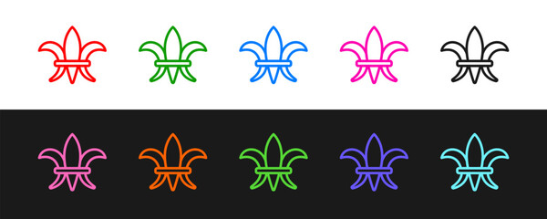 Set line Fleur De Lys icon isolated on black and white background. Vector - obrazy, fototapety, plakaty