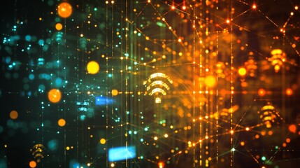 Obraz premium Digital Tapestry: Illuminated Wireless Signs