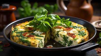 Frittata with Spinach and Feta. Best For Banner, Flyer, and Poster - obrazy, fototapety, plakaty