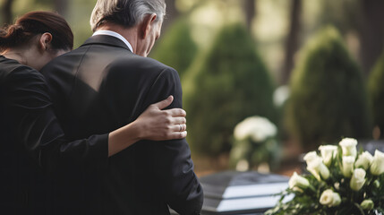 Shared Sorrow: Couple Finding Solace Together in Grief at a Funeral
