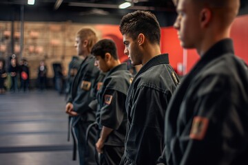 A powerful image capturing the camaraderie and solidarity of a group of diverse men standing shoulder to shoulder, emanating strength and unity.
