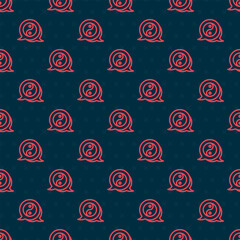 Red line Yin Yang symbol of harmony and balance icon isolated seamless pattern on black background. Vector