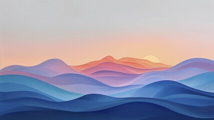 Simplified, abstract forms depicting the Painted Desert's landforms against a changing sky from morning twilight to evening dusk. - obrazy, fototapety, plakaty