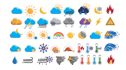 Fire and weather icons for design and meteorology symbol set illustration - obrazy, fototapety, plakaty