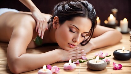 Obraz na płótnie Canvas Woman relaxing in spa salon. Body massage and beauty treatment 