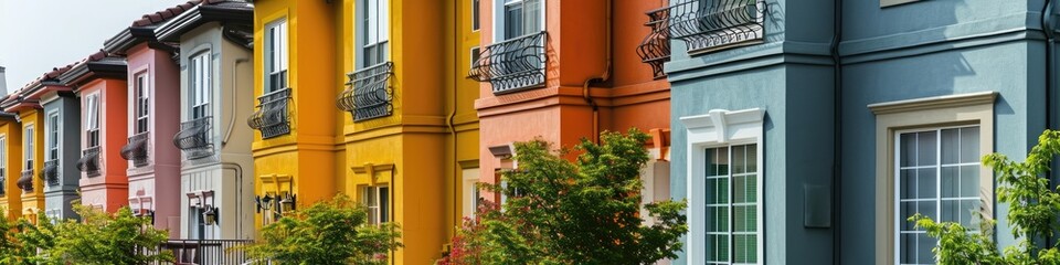 Fototapeta na wymiar Colorful Row House Facades: Traditional Residential Architecture Exterior