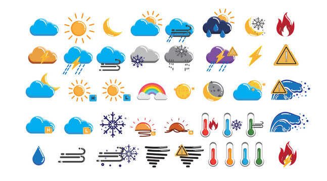 Fire and weather icons for design and meteorology symbol set illustration