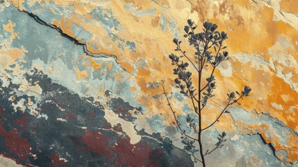 Bare, minimalist view of Painted Desert plants, emphasizing their silhouettes against the vibrant geological scenery.