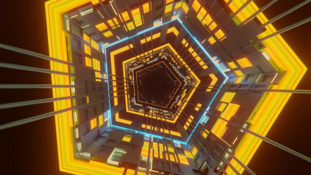Illustration animation of colorful neon light effect pentagonal tunnel background, for music videos