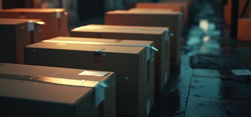 Cardboard boxes with black background. Generate AI image