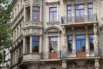 Ornate residential architecture in Leipzig, Germany