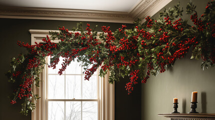 Holly branches incorporated into festive decorations. 