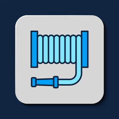Filled outline Fire hose reel icon isolated on blue background. Vector