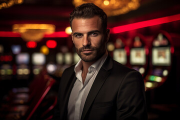 Fototapeta premium Play casino slots win games money cash conceptual Generative AI picture