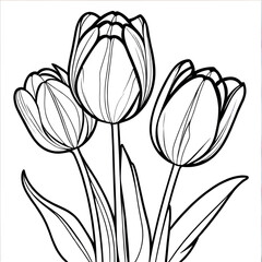 Tulip flower outline digital coloring page for kids and adults