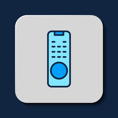 Filled outline Remote control icon isolated on blue background. Vector
