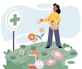 Herbal medicine vector illustration. Herbal medicine weaves cloak wellness from threads natures embrace Wellness is quilt stitched together with threads herbal medicine care The simplicity herbal