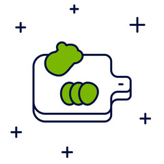 Filled outline Cutting board with vegetables icon isolated on white background. Chopping Board symbol. Vector