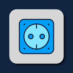 Filled outline Electrical outlet icon isolated on blue background. Power socket. Rosette symbol. Vector