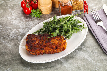 Tasty roasted breaded meat schnitzel