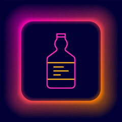 Glowing neon line Tequila bottle icon isolated on black background. Mexican alcohol drink. Colorful outline concept. Vector