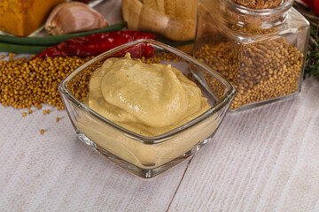 Dijon mustard sauce in the bowl