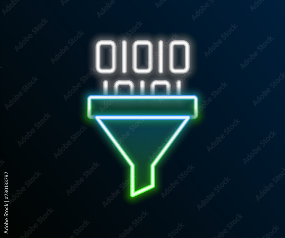 Poster glowing neon line binary code icon isolated on black background. colorful outline concept. vector