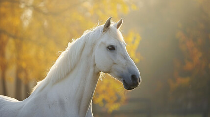 white horse in the autumn