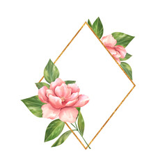 Gold frame with flower. Floral design