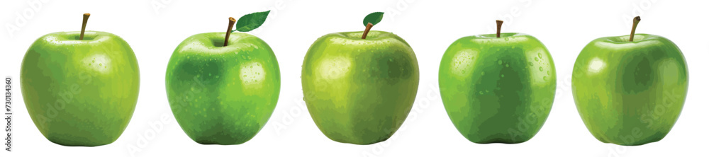 Wall mural green apple vector set isolated on white background - Wall murals
