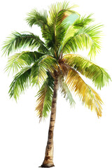 Fototapeta na wymiar Coconut palm tree watercolor painting isolated on transparent background.