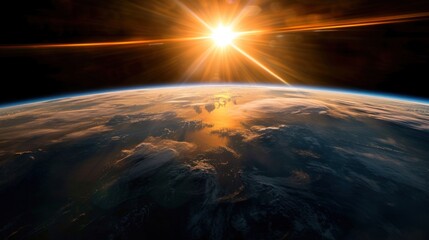 Sunlight Ascending over Earth in Outer Space