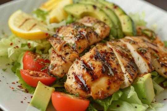 Vegetables salad with grilled chicken. Generate AI image