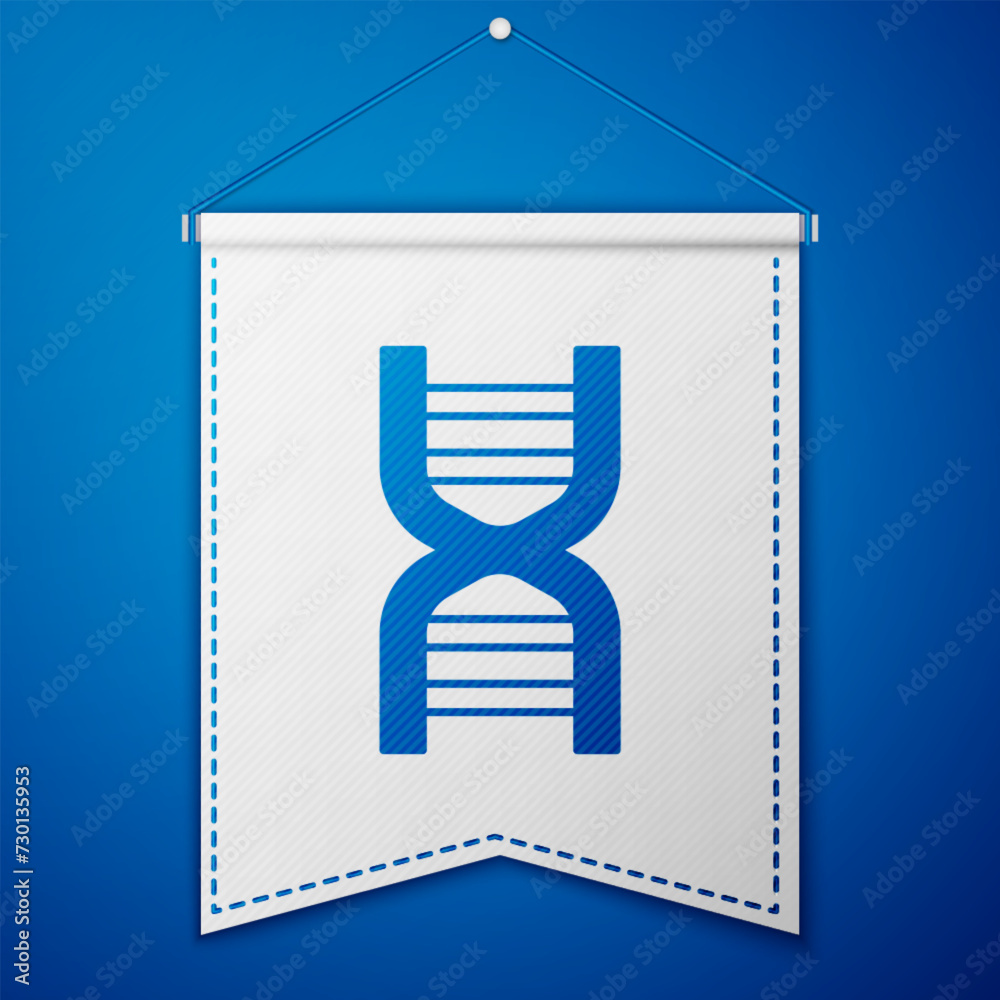 Poster blue dna symbol icon isolated on blue background. white pennant template. vector