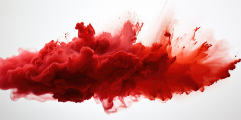 a red splash painting on white background, red  powder dust paint red explosion explode burst isolated splatter abstract. red smoke or fog particles explosive special effect