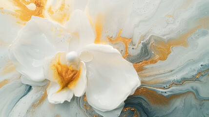 Obraz na płótnie Canvas Painted color white orchid. Mixed digital painting. Concept floral art.