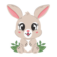 Cute rabbit vector illustration. Bunny logo  cartoon character. Animal logo concept isolated. Flat simple cartoon style suitable for web, banner, flyer, sticker, card, education