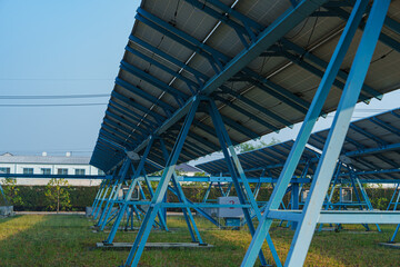 Solar Photovoltaic of solar farm view, solar plant rows array of on the water mount system...