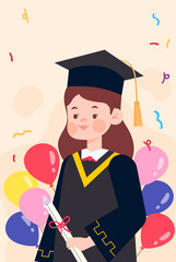 Vector illustration of a female student celebrating graduation