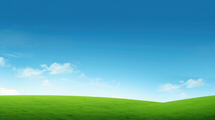 Fototapeta premium Green field and blue sky with white clouds.