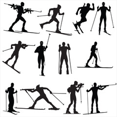 biathlon silhouette  , biathlon vector silhouette  , biathlon players set  of  silhouette 