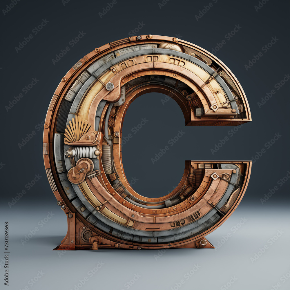Fototapete rendering of a staircase in the wall, 3d render of letter c, ai generated image