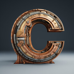 Rendering of a staircase in the wall,  3d render of letter C, Ai generated image