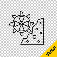 Fototapeta premium Black line Bucket wheel excavator icon isolated on transparent background. Vector