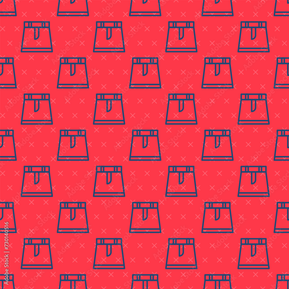 Poster Blue line Skirt icon isolated seamless pattern on red background. Vector