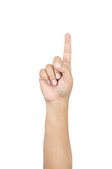 Hand finger pointing isolated on white background with clipping path.