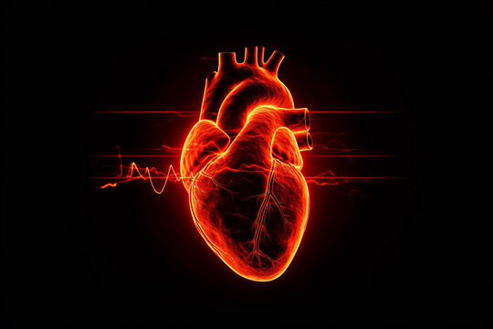 Abstract human heart shape with red cardio pulse line. 