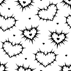 Tattoo Y2k seamless pattern. Vector hand drawn tattoo background. Black and white.