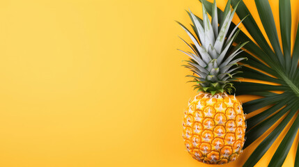 Pineapple isolated on bright pastel orange yellow background, top view, flat lay - obrazy, fototapety, plakaty
