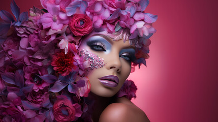 woman with floral carnival headdress